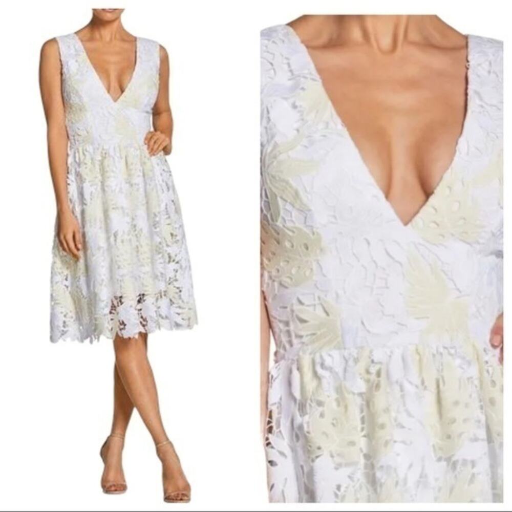 Dress the Population Rita Plunge Neck Lace Dress S NWOT